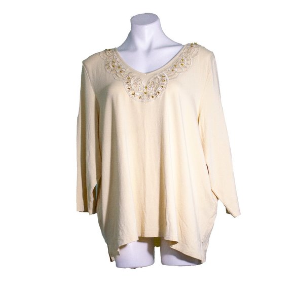 Tanjay Tan Neutral Jeweled Long Sleeve Top sz 3x - Picture 1 of 5